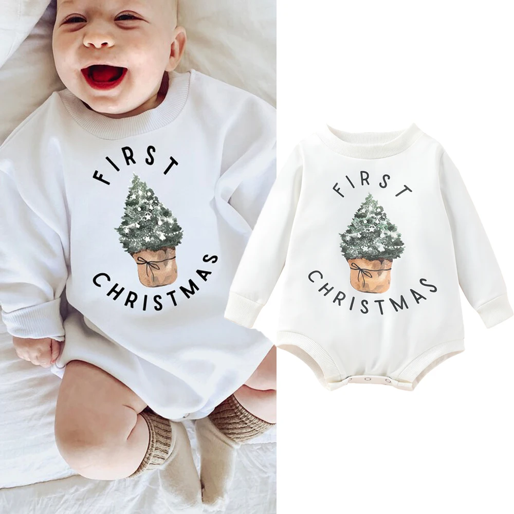 2022-08-04 Lioraitiin 0-24M Baby Girls Boys Autumn Romper Long Sleeve O Neck Christmas Tree Print Casual Playsuit