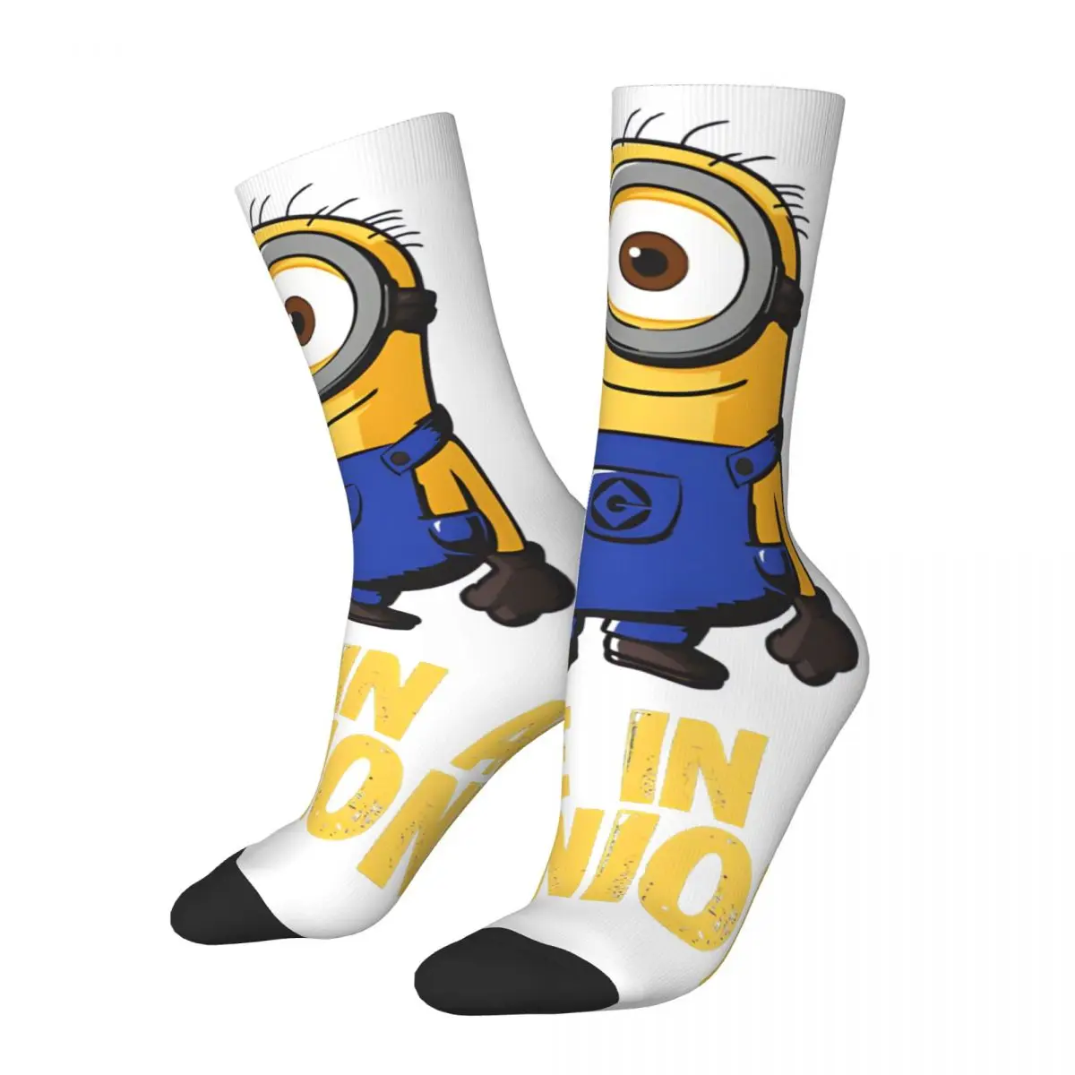 Meias de compressão louca Minions One In A Minion para homens Harajuku Despicable Me Minions Padrão de qualidade Meias casuais