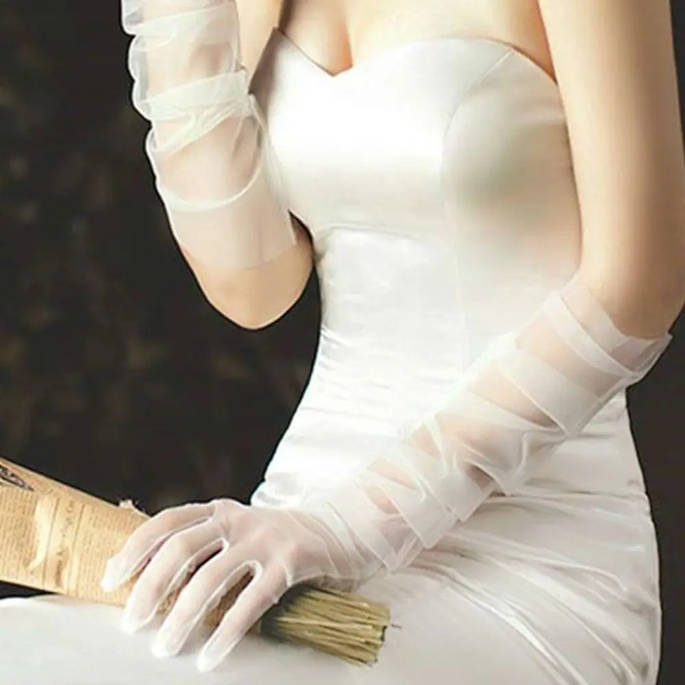 

Женские ультратонкие перчатки 70 см, тюлевые Длинные свадебные рукавицы до локтя для невесты, прозрачные солнцезащитные винтажные черные и белые перчатки