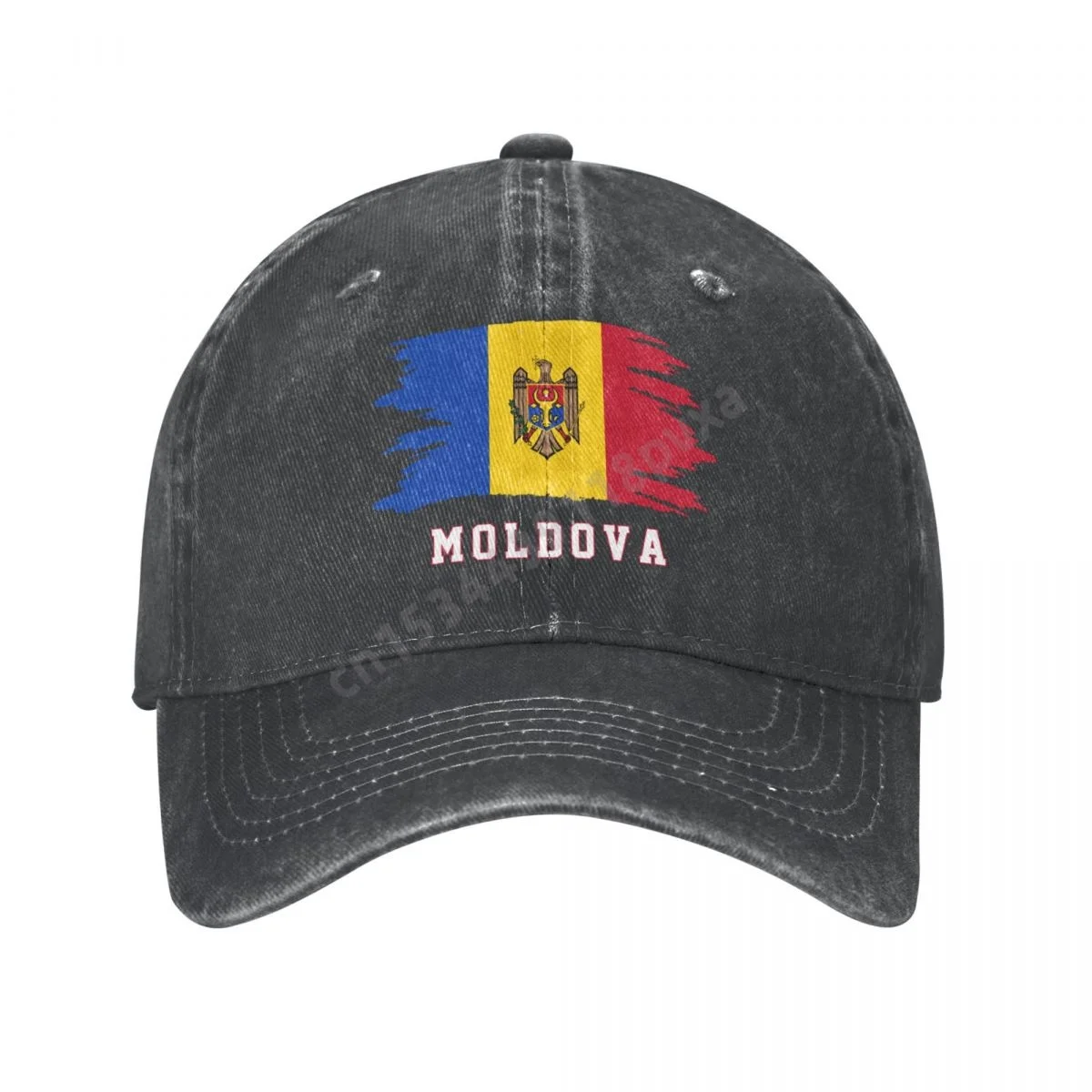 Unisex Adult Moldova Flag Moldavian Charcoal Washed Denim Baseball Cap Men Classic Vintage Cotton Dad Trucker Hat