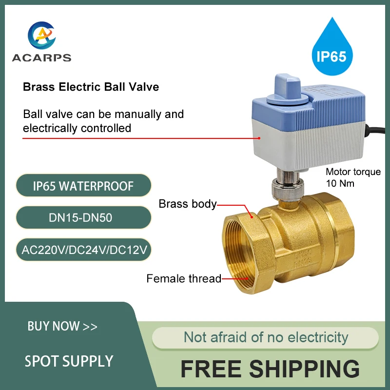 Brass Electric Ball Valve Waterproof Grade IP65 Motorized Ball Valve With Manual Switch Function 1/2