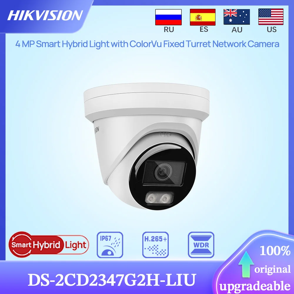 Hikvision Original DS-2CD2347G2H-LIU 4 MP Muti-Language Smart Hybrid Light with ColorVu Fixed Turret Network Camera Built in MIC