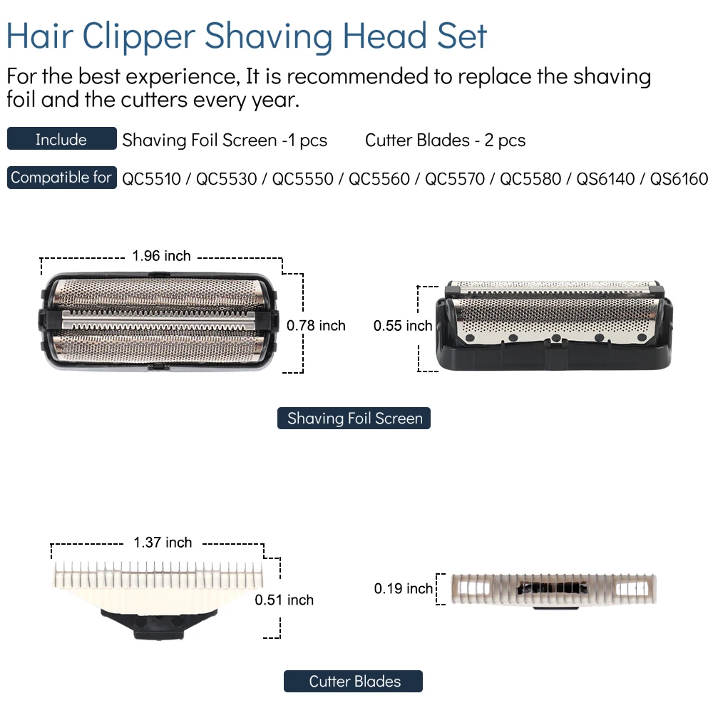 شفرات قطع رأس ماكينة الحلاقة وشبكة شاشة الرقائق المعدنية لاستبدال جزء التشذيب فيليبس QC5550 QC5580 QC5570 QC5510 QS6140 QS6160