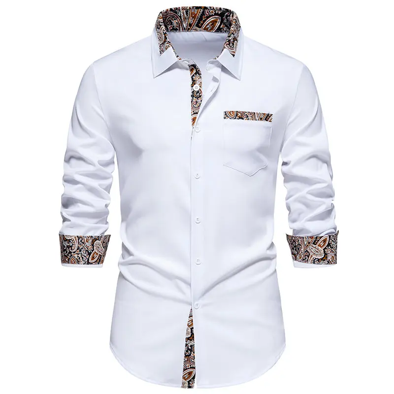 

Spring Mens Formal Shirt Slim Lapel Luxury Casual Business Button-down Paisley Shirt Camisas de hombre