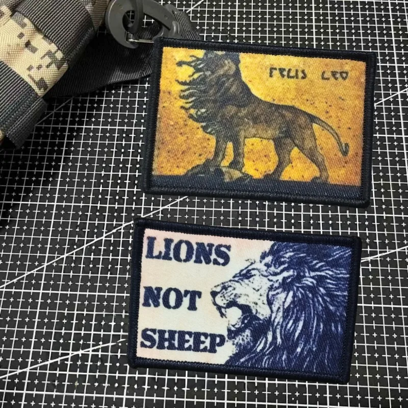 LIONS NOT SHEEP Printing Patch Grassland Overlord Tactics Morale Badge Outdoor Backpack Jacket Patches for Clothing Accessories