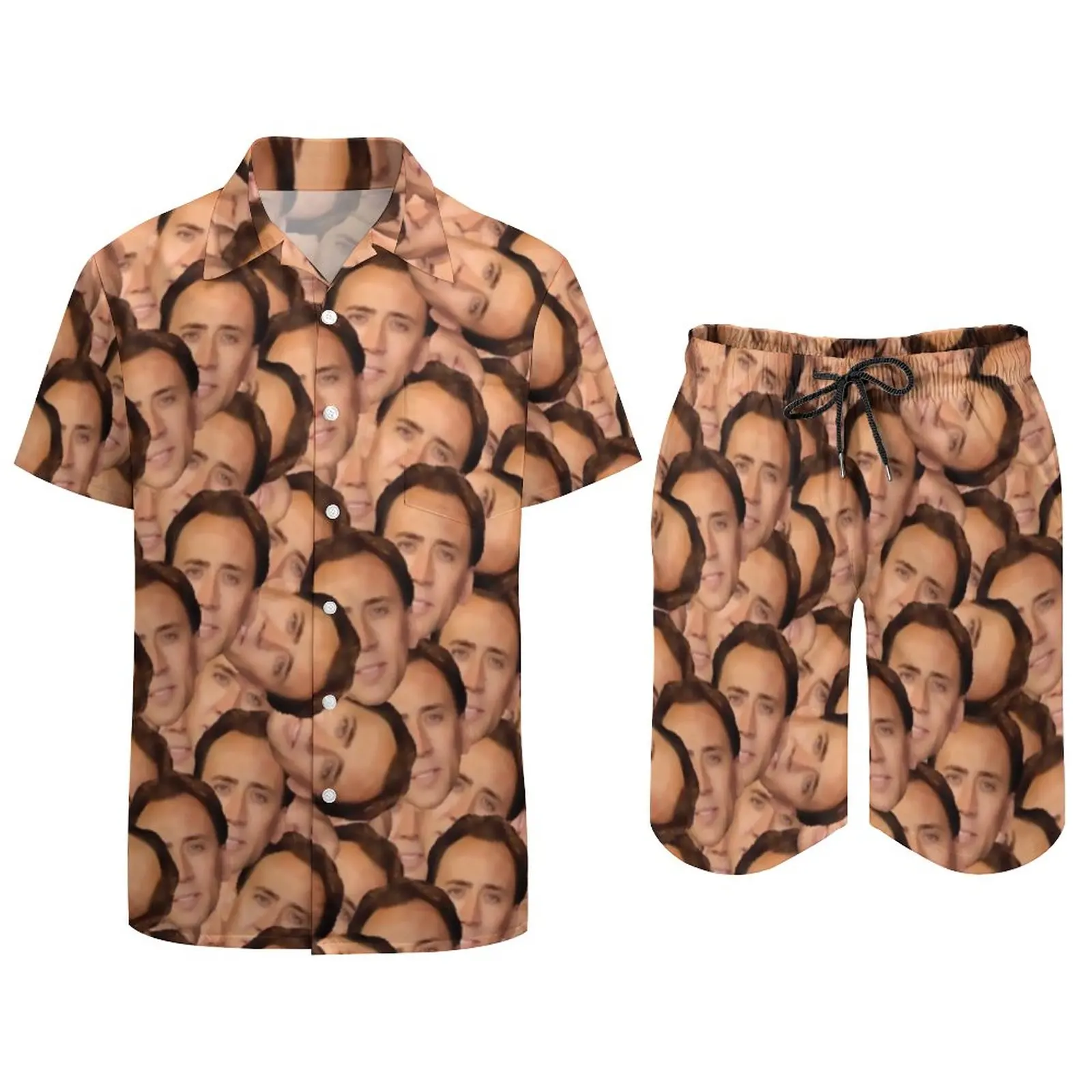 Nicolas Cage Men Sets Funny Nicholas Print Casual Shorts Streetwear Beach Shirt Set Short-Sleeve Design Big Size Suit Gift Idea