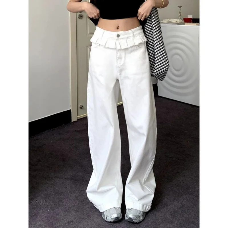 

Дизайнерские белые кружевные джинсы, женские весенне-осенние свободные прямые узкие повседневные брюки высокого класса