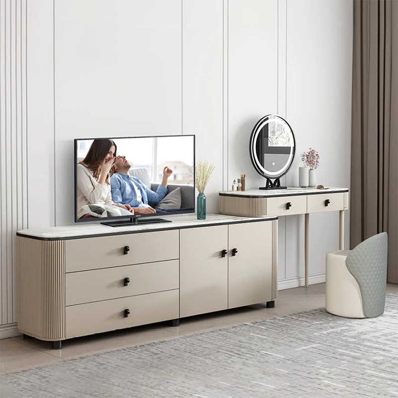 Modern Design Dresser Drawer Chest Side Cabinet Set Home Furniture Bedroom Luxury Wooden Light Emitting Diode Mirror