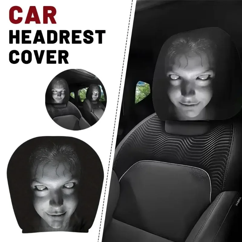 Halloween Spooky Ghost Horror Face Car Headrest Covers Universal Stretch Auto Seat Head Rest Sleeve Funny Prank Car Decoration