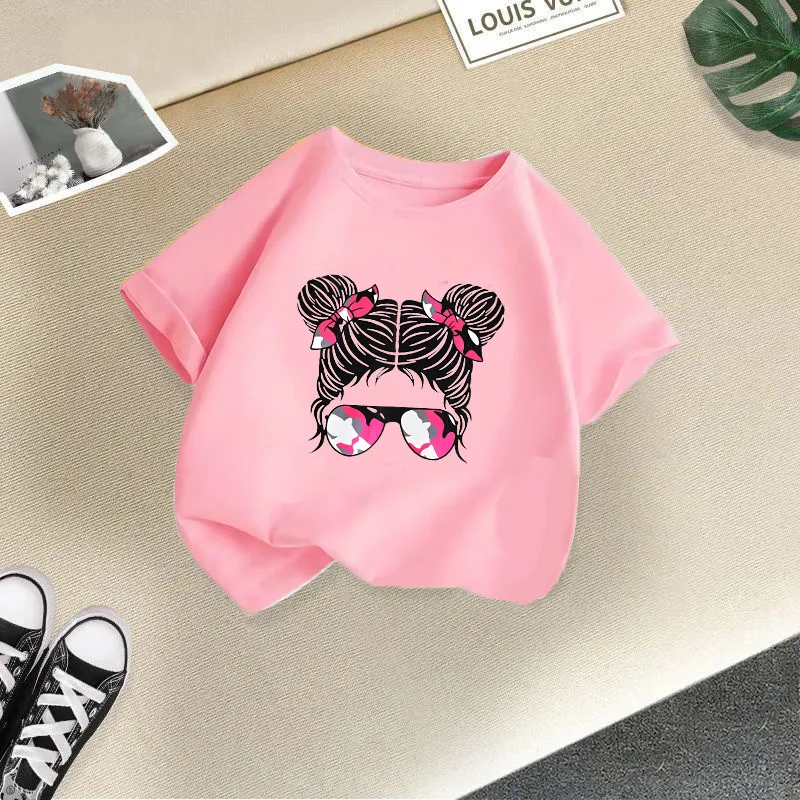 

2024 Summer Girls T-shirts Cartoon Short-sleeve Tops for Kids Candy Color Children Blouse Teen School Tees Baby Clothing 1-10T