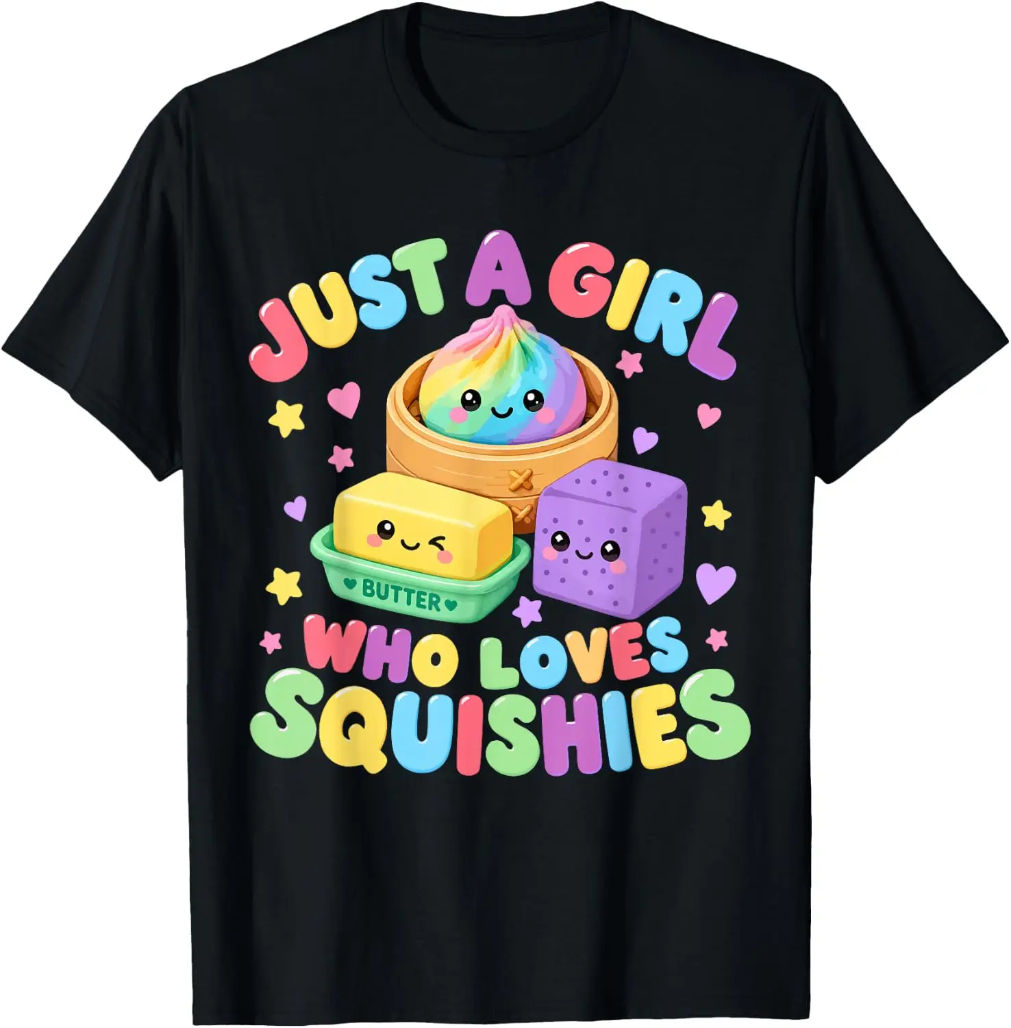 Just A Girl Who Loves Squishies Cute Dumpling Kawaii Kids T-Shirt Breathable, heavyweight pure cotton short-sleeve top—stylish, plus-size, and suitable for year-round wear with a sporty, casual vibe