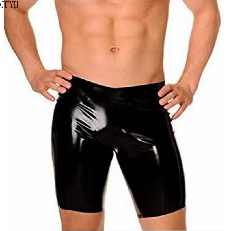 New Faux Leather Men Shorts Black Sexy Tight Boxer Casual Male Fashion Clothes Fitness Gyms Sport Thin Short Pants