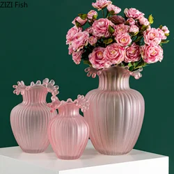 Glass Vase Abstract Geometric Wavy Stripes Frosted Transparent Flower Vase Hydroponics Wedding Accessories Home Decoration