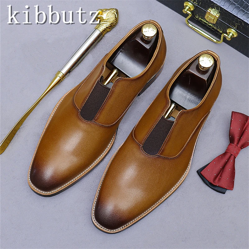 Luxury Handmade Genuine Leather Men Shoes Fashionable British Style Cowhide Slip On Business Suit Oxford Shoes