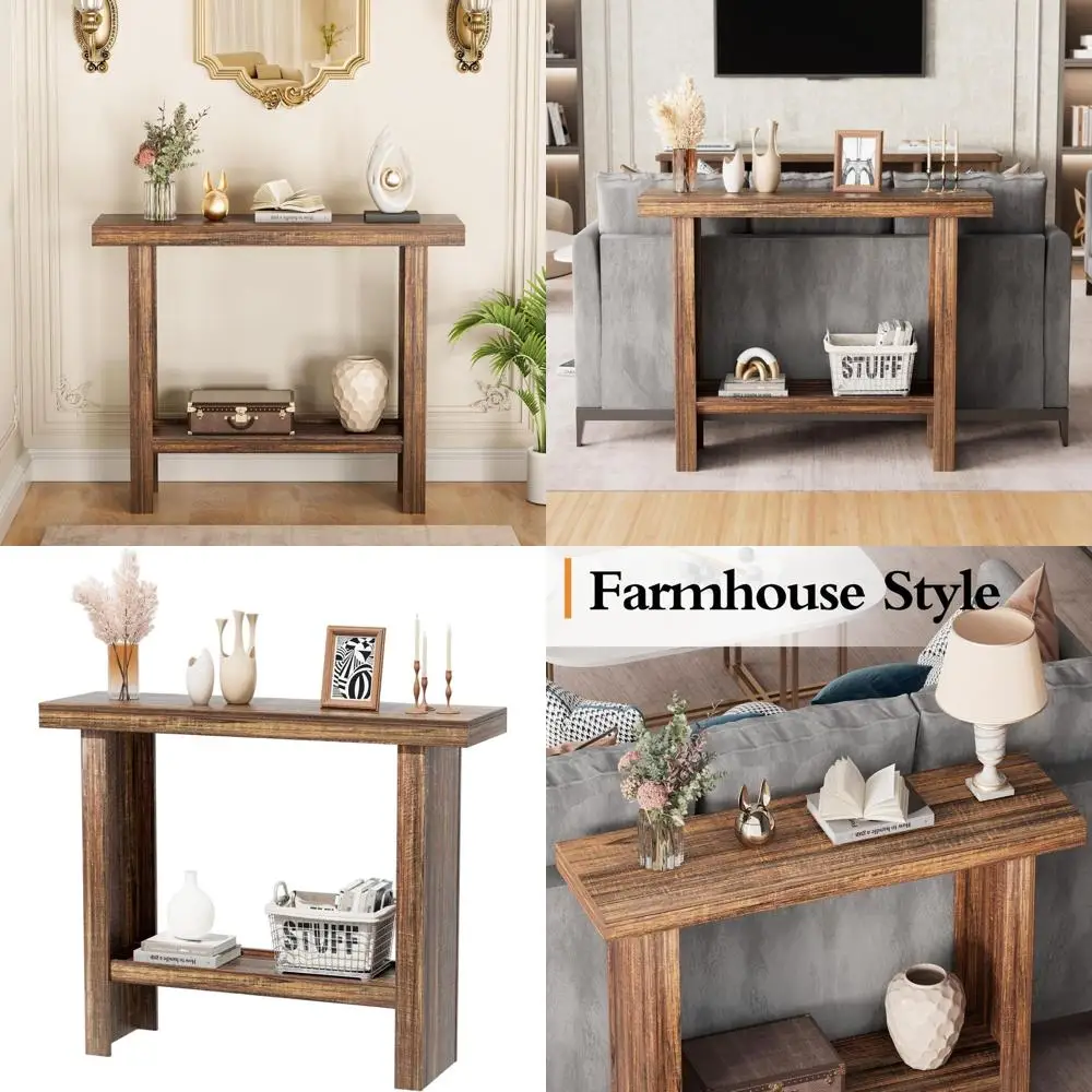 

Rustic Brown Narrow Console Table with Storage, Perfect for Entryway, Behind Sofa, or Hallway