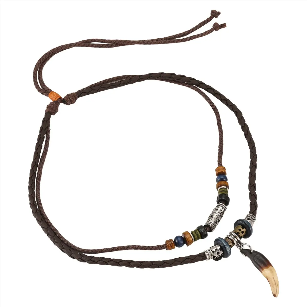 ABQR Leather Necklace for Women and Men Vintage Bohemian Style Ethnic Beads Choker Braided Adjustable Double Layers