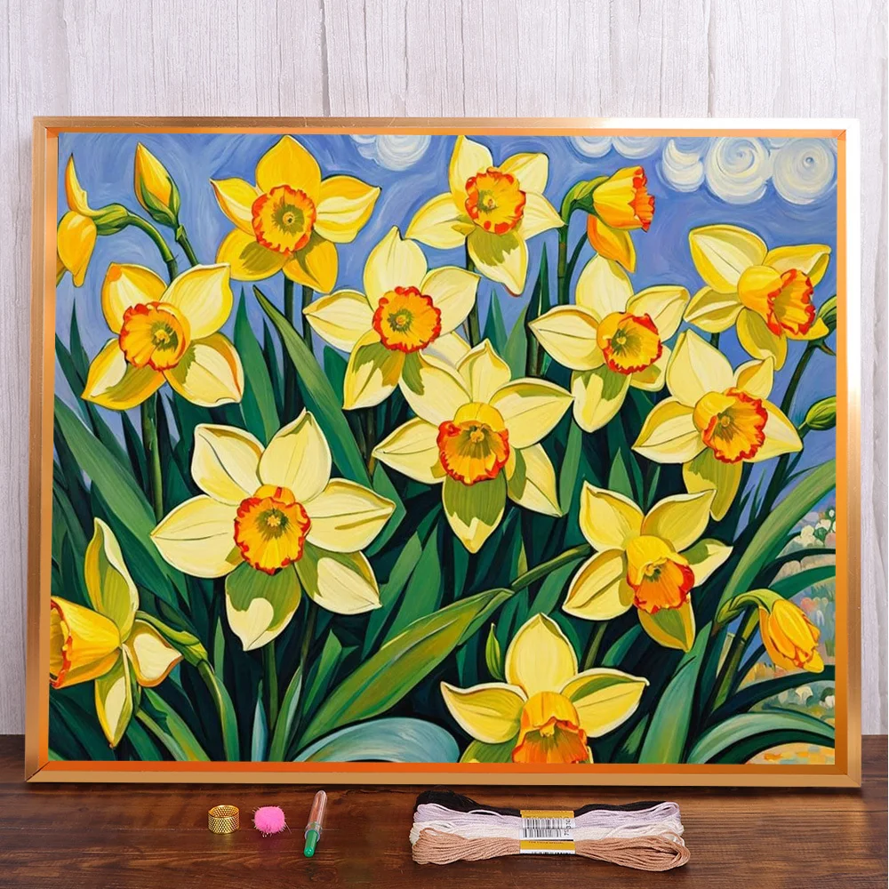 

Flower Narcissus Pre-Printed 11CT Cross Stitch Set DIY Embroidery Hobby Handmade Sewing Handiwork For Adults Needle Design