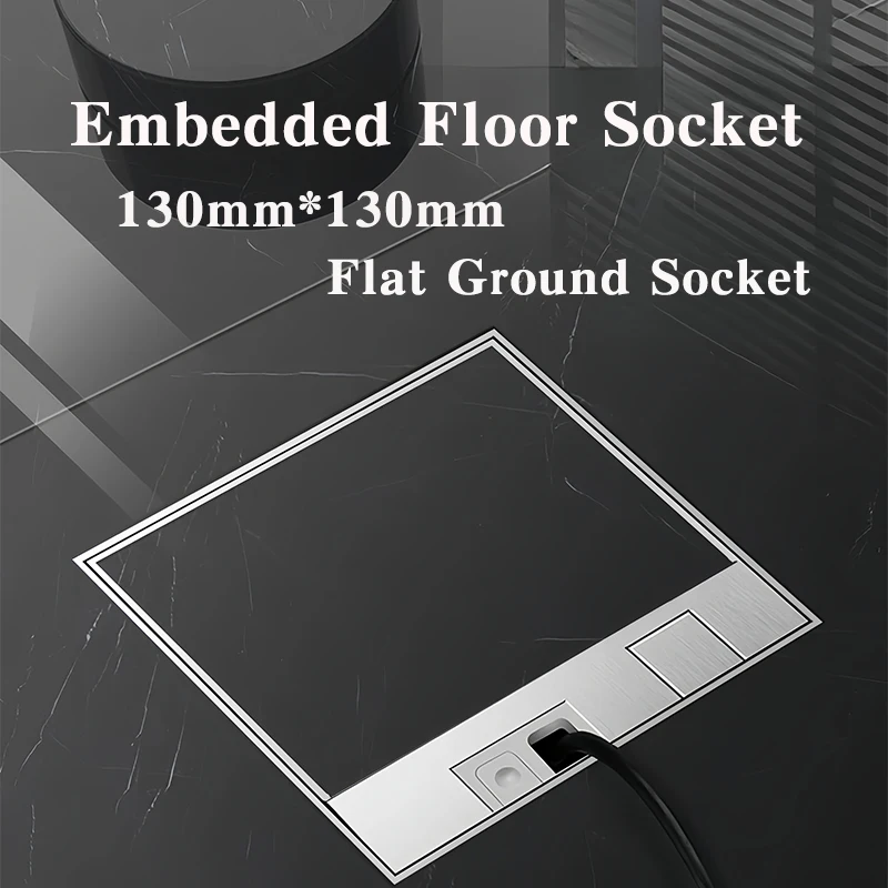 

130mm*130mm Embedded Floor Socket EU/IT/Korea/FR/BR/IL/US Flat Ground Socket Metal Panel Stainless Steel Insert It Hidden Box