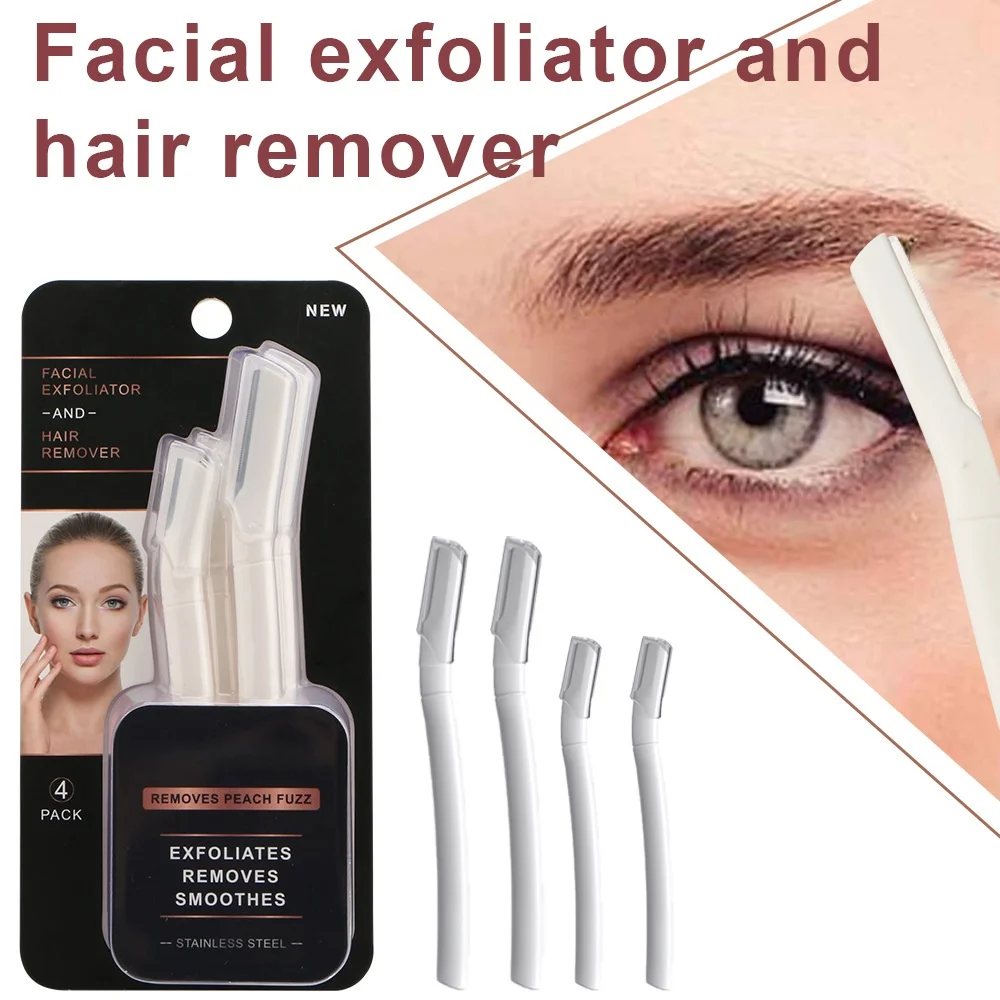 

4 Pcs/Pack Straight Handle Eyebrow Trimmer Anti Scratch Macro Eyebrow Razor Stainless Steel Mesh Eye brow Shaving Knife
