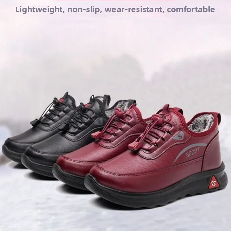 Zapatos informales de invierno para mujer, impermeables, con forro polar, de fácil calzado, con cordones elásticos, suela gruesa y diseño cálido, ideales para caminar.