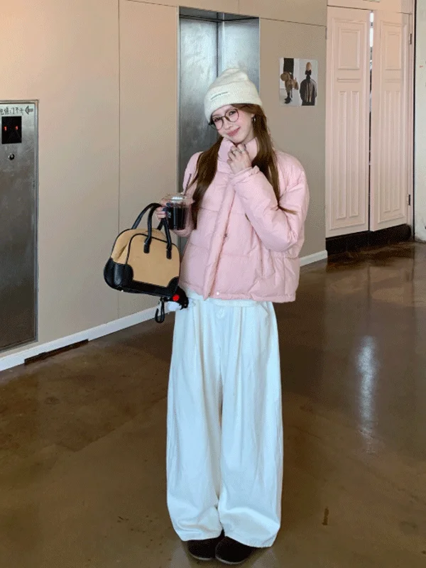 

Милая короткая хлопковая куртка свободного кроя в корейском стиле с молнией, высоким воротником и длинными рукавами, весенняя модная модель для молодежи