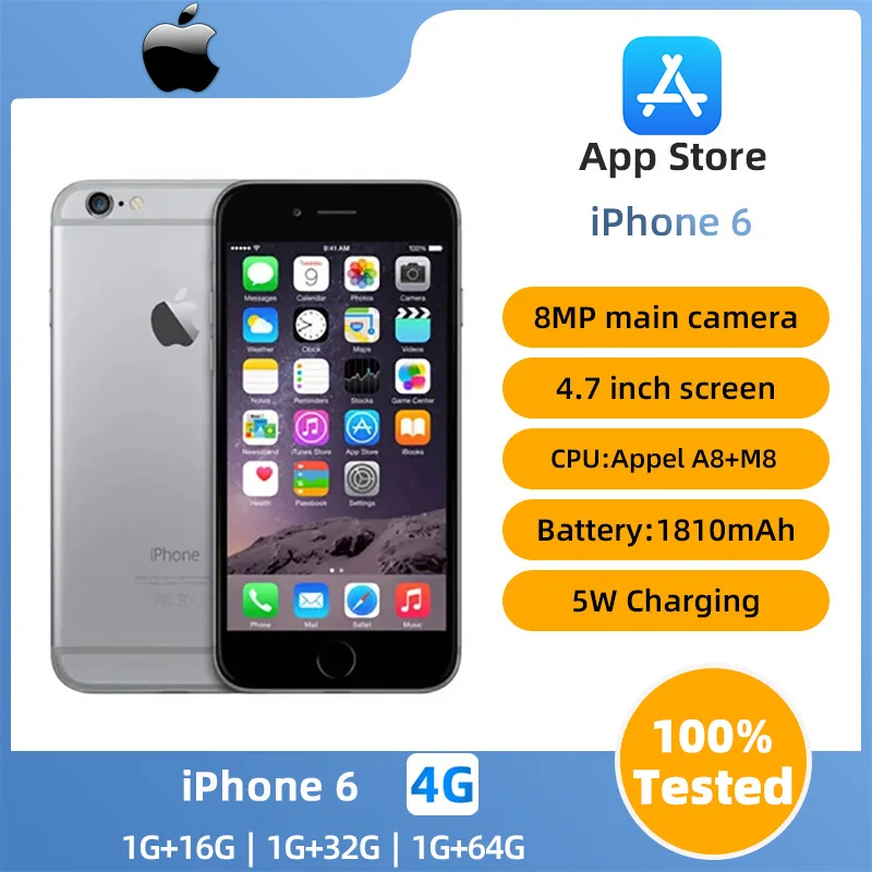 Apple iPhone 6 Unlocked Dual Core 1.4GHz 8MP 3G 4G LTE  4.7 inch IOS 16/64/128GB ROM Used Fingerprint Mobile Cell Phone