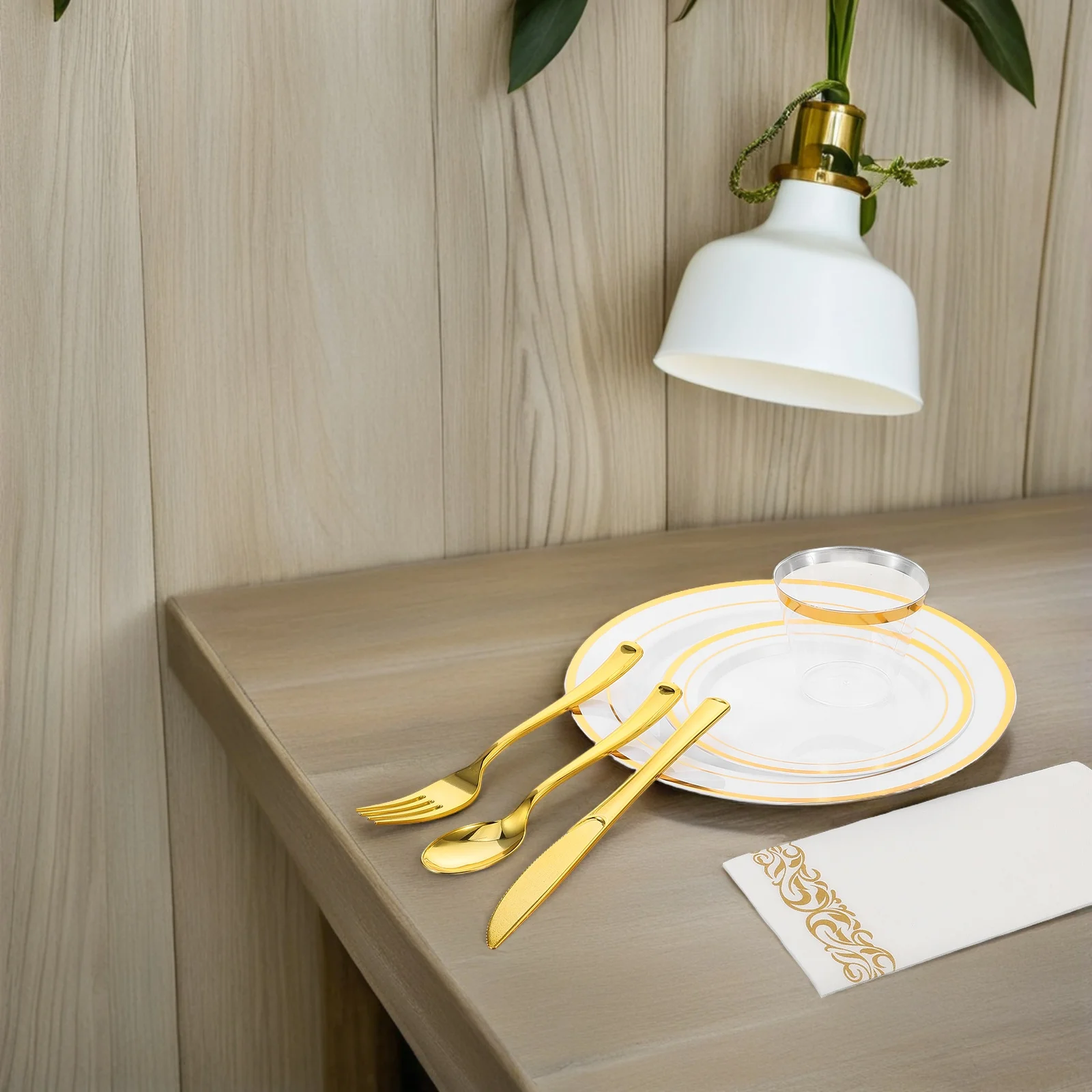 

25 Sets Plates and Napkins Party Decorations Supplies Advanced Birthday Paper Gold Utensils