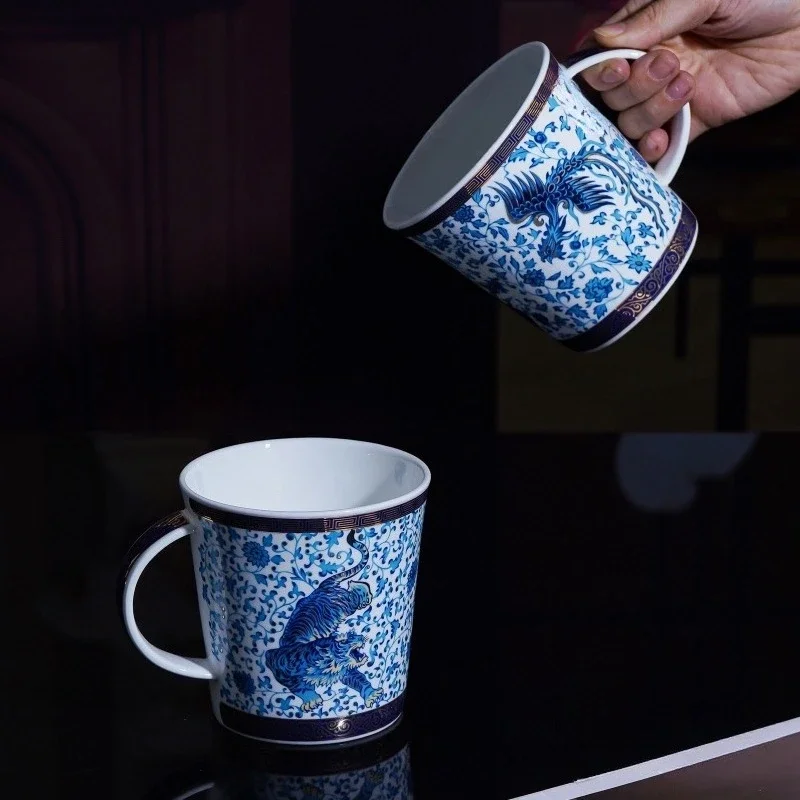 High-End 250ML Coffee Cup Afternoon Tea Cup With Dragon Tiger And Phoenix Patterns And Retro Pattern Ceramic Water Mug