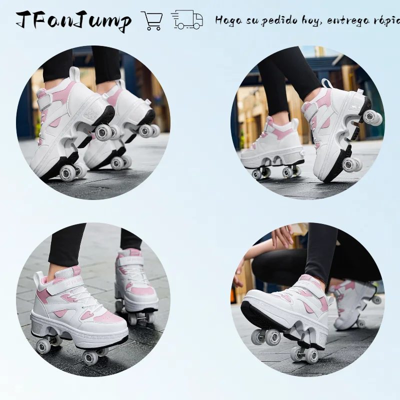 Four-Wheel Dual-Use Skating Shoes Double-Row Roller Men\'s Casual Sneakers Women\'s Men\'s Sport Walking Running Shoes