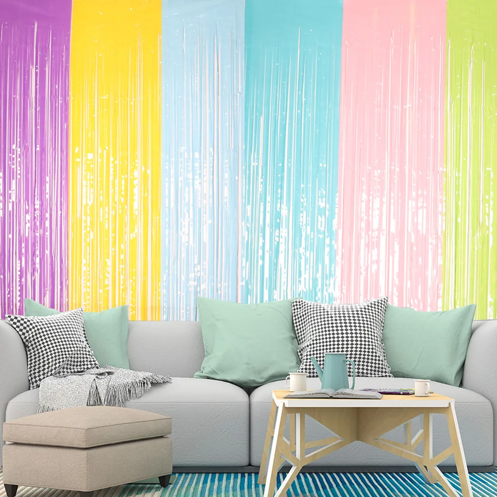 Regenbogen-Folien-Fransenvorhang, Macaron-Vorhänge, Fotokabinen-Hintergrund für Hochzeit, Geburtstag, Party-Dekoration, 1 x 2 m, Vorhang, Babyparty