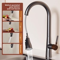 Kitchen Faucet Walnut Household Kitchen Pull-out Faucet Special Sink for Telescopic Vegetable Basin Hot and Cold G3/8G1/2