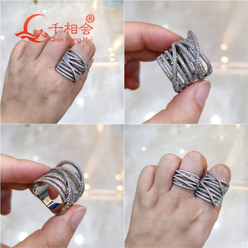 12mm 22mm Multi Circles Twisted Wide Rings Silver hip hop Moissanite Ring Men women Diamonds Male fine Jewelry