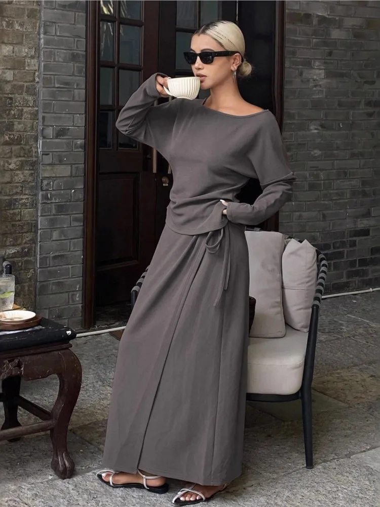 سليم جديد في مطابقة مجموعات 2 قطعة مجموعة للمرأة قطعتين الزي بلون طويلة الأكمام مطوي مزاجه أنيقة التنقل #1