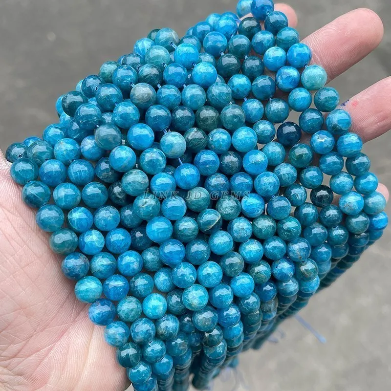 3A Quality Natural Blue Apatite Beads Round Loose Spacer Bead for Jewelry Making DIY Charm Bracelet Accessroy 6 8 10mm 15\