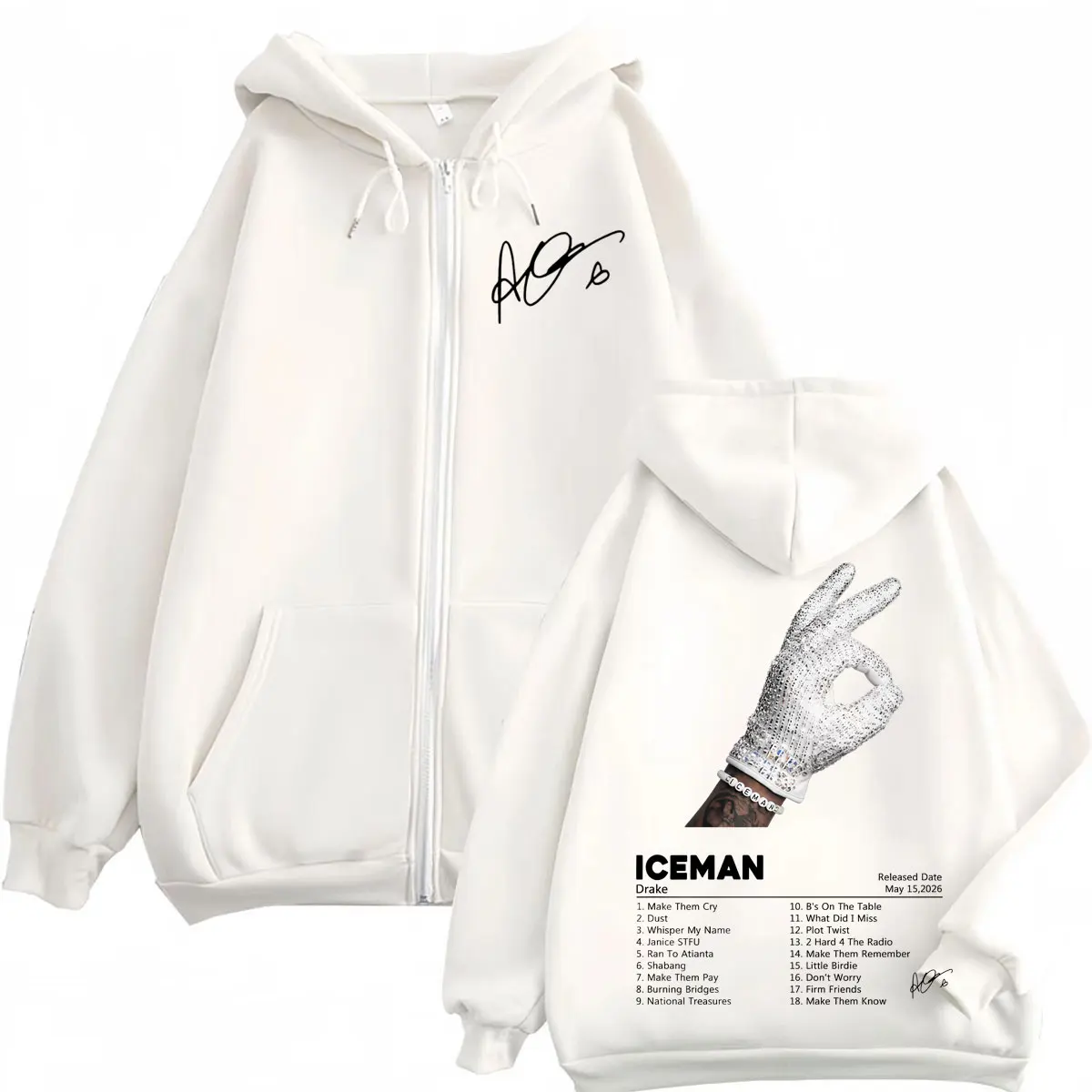 Rapper Drake Iceman Album Cover Print Zipper Hoodie Harajuku Hip Hop Style Zip Up Pullovers Men Women Casual Fashion Sweatshirts