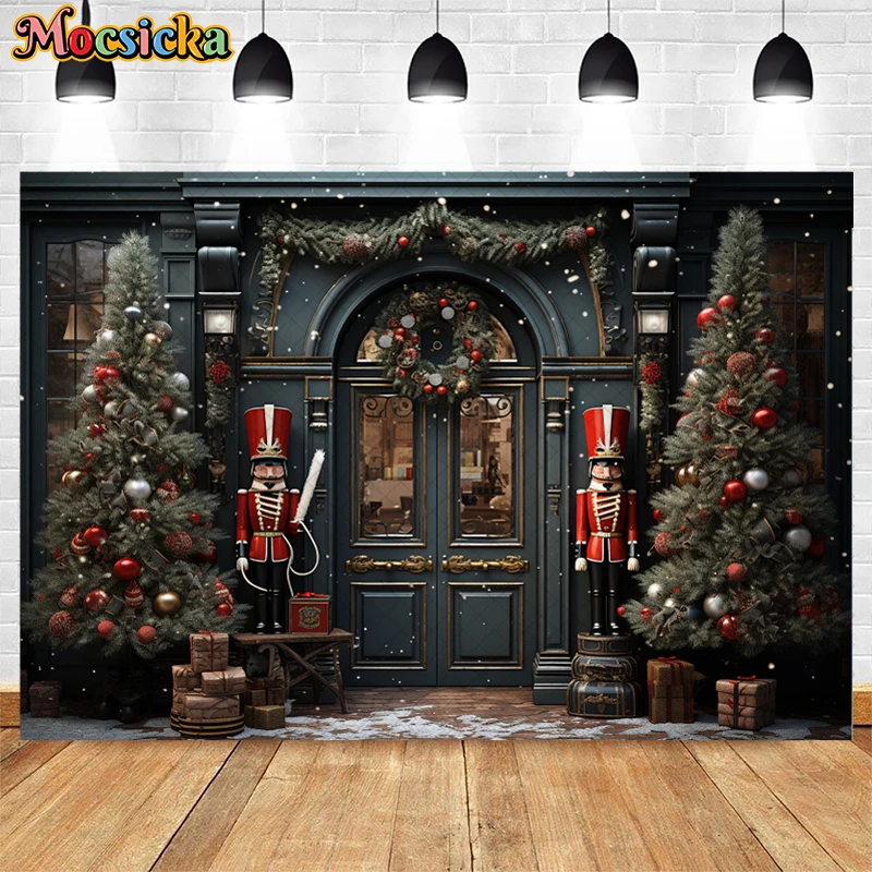 Mocsicka Weihnachten Spielzeug speichern Hintergrund für Kinder Porträts Urlaub Party Fotografie Weihnachten Baum Kranz Geschenk box Dekoration