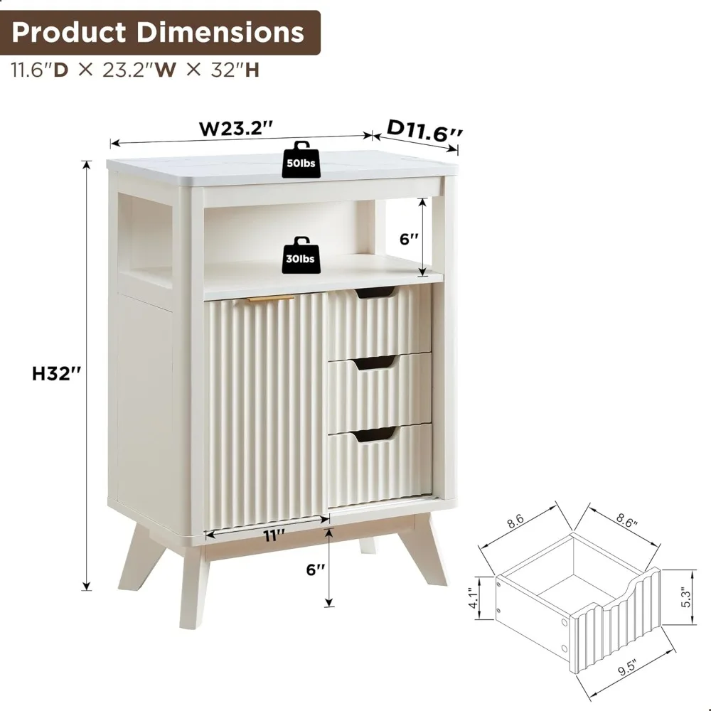 Mueble de suelo para baño con puerta corredera, moderno organizador de almacenamiento estriado con 3 cajones con estante ajustable y tapa de mármol sintético, Cur