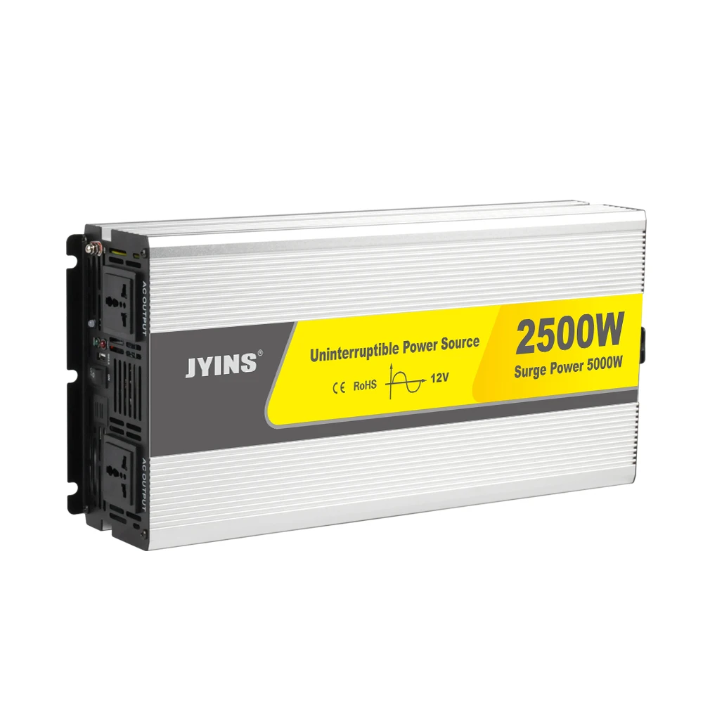 JYINS JYPU-2500W 2500W 12v 24v DC to AC 110v 230v UPS Pure Sine Wave Inverter with Charger Single Output 50/60Hz 2-Year Warranty