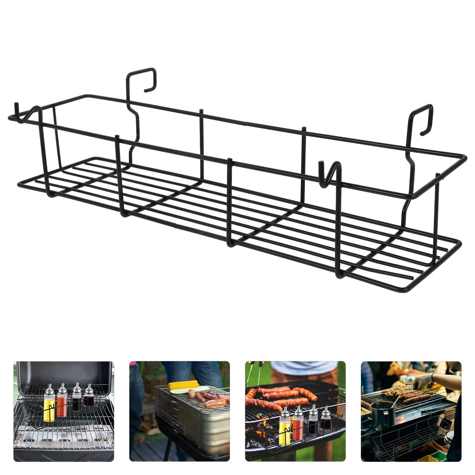 Stainless Steel Barbecue Grill Hanging Basket Side Mount Storage Rack for Spices Sauces Beverages Grill Accessories Outdoor Use