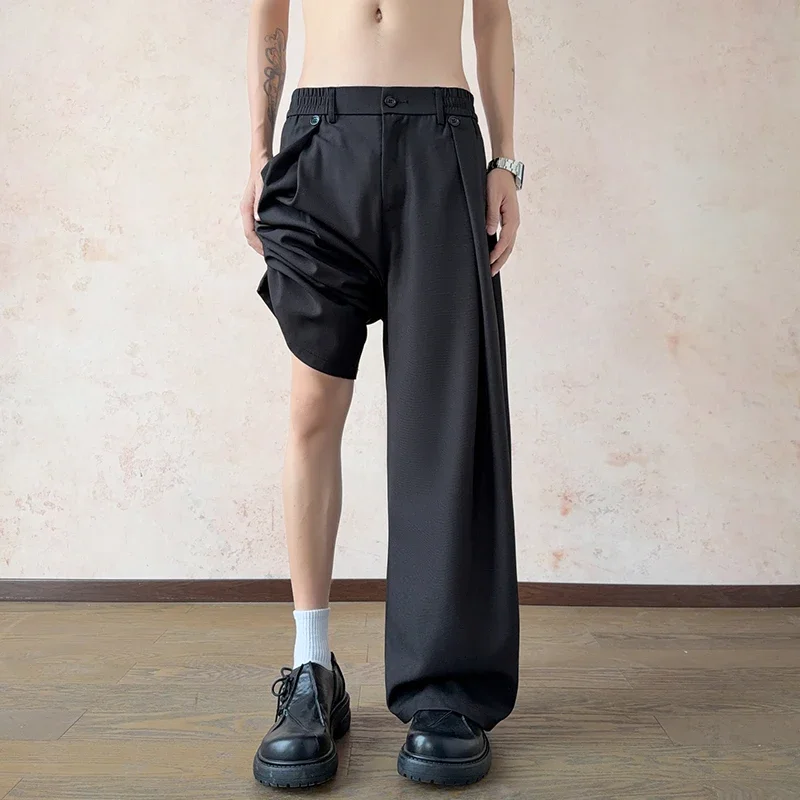Black Luxury Draped Suit Pants Men Fashion Solid Dress Pants Loose Straight Casual Pants Mens Office Formal Trousers Male S-3XL