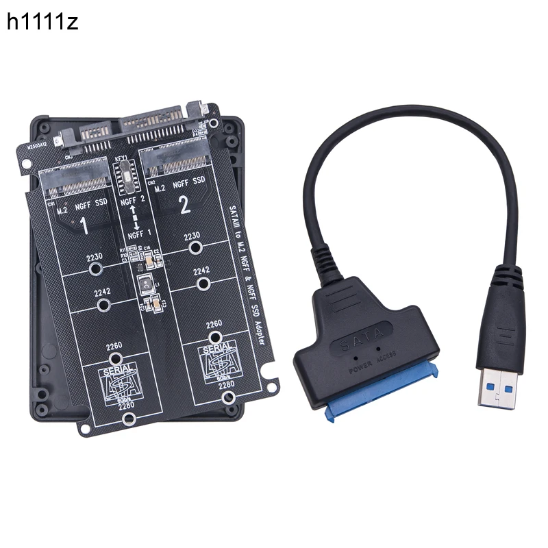 Dual M.2 to SATA 3.0 Adapter M2 NGFF SATA Protocol SSD B Key to SATA 3.0 6Gbps Converter Board Shell with SATA3 to USB 3.0 Cable