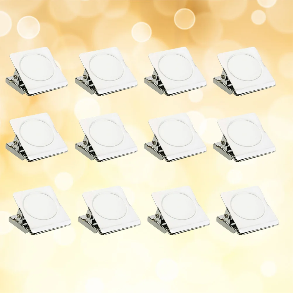 12pcs 30Mm Metal Magnetic Clips Stainless Steel Square Paper File Holder For Refrigerator Whiteboard Calendar Organizer File