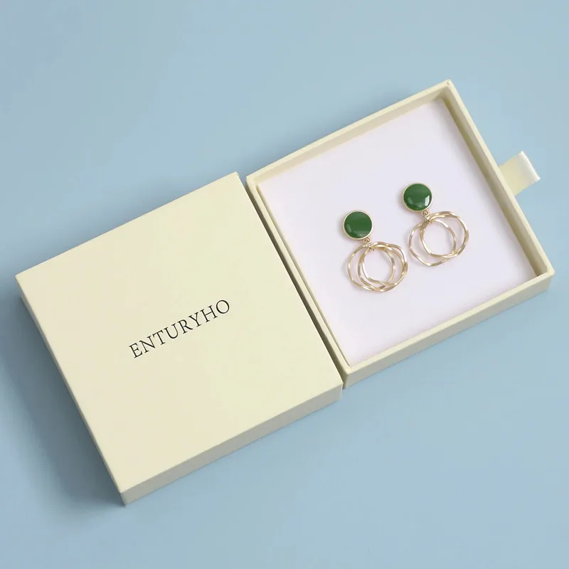 

50pcs cream color personalized logo custom thick jewelry box drawer box necklace earrings ring jewelry packaging box for bulk
