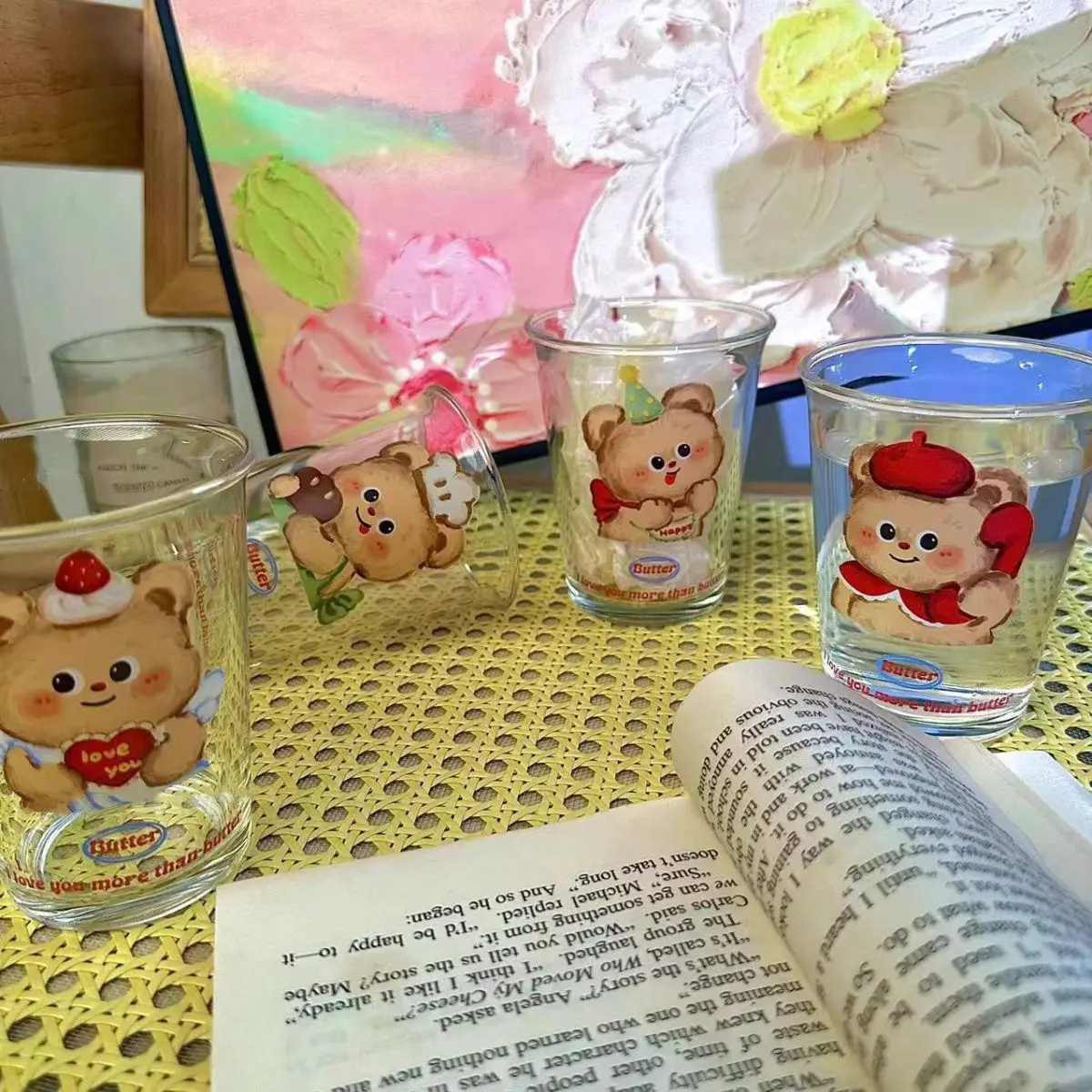 Новинка 2023 года, стильная милая серия High Beauty Butter Bear, стеклянная чашка с принтом, мультяшная домашняя чашка для кофе, завтрака, молока, 300 мл