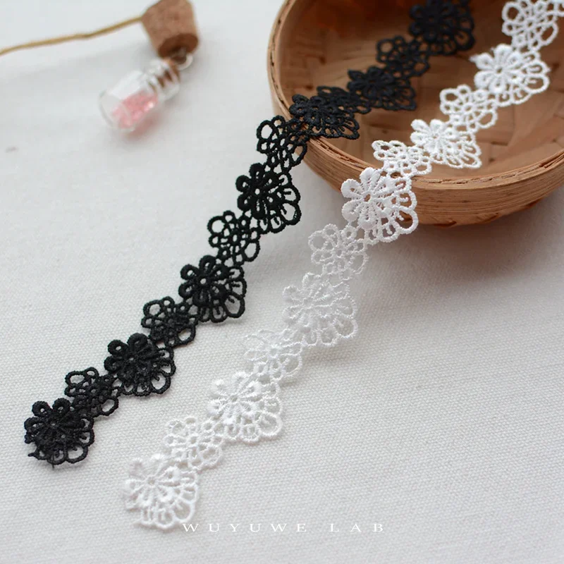 Black White Flowers Cutout Lace Fabric Sewing DIY Trim Applique Narrow Ribbon Craft Collar Guipure Decor Accessories Width 2.2cm