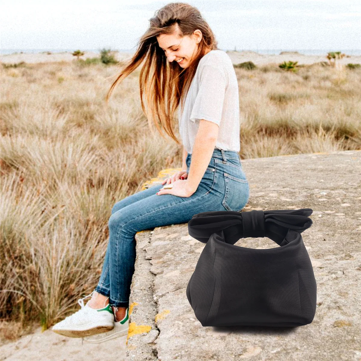 N98R Designer Damen Handtaschen Bow Day Clutches Tasche Damen Abend Party Clutches Schwarze Handtasche Schultertasche (Schwarz)