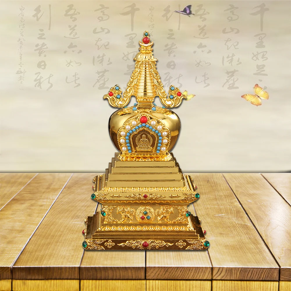 

1pc, Gilded Bodhi Pagoda, sarira Gawu Box For Buddha, Zinc alloy Buddhist relics Pagoda, Religious temple ornaments