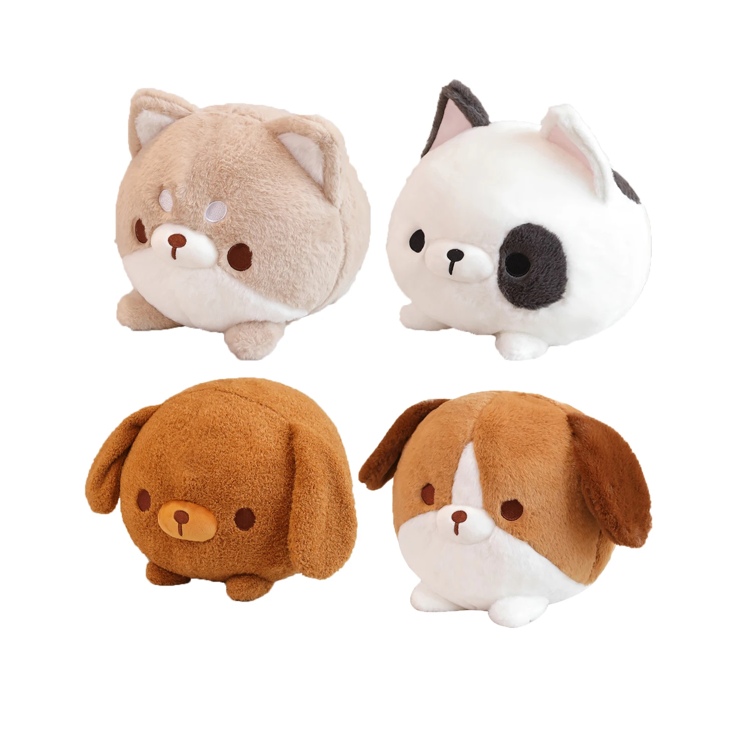 Round Cute Bulldog Beagle Shiba Inu Teddy Dog Plush Toys Stuffed Fluffy Puppy Ball Pillow Squishy Dolls Birthday Gifts for Kids