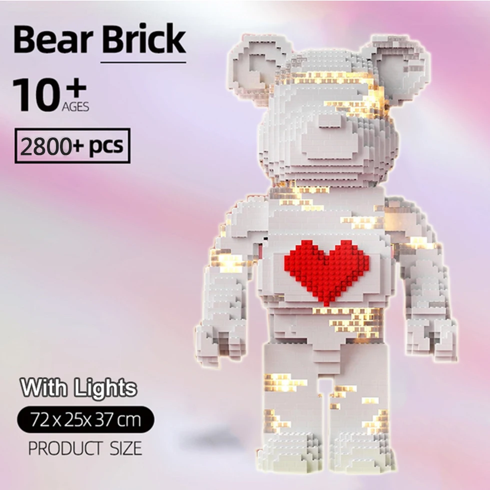 

New Bearbrick Net Red DIY Love Violent Bear Tide Play Building Blocks 73CM with Light Decoration Toys for Friend Girl Gifts