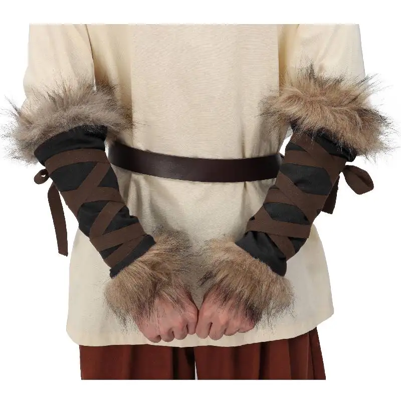 DAZCOS, adorno de piel Medieval, envolturas de lino para brazos, envoltura de brazo de piel sintética, puños de lino para mujeres y hombres, accesorios de disfraz esquimal renacentista